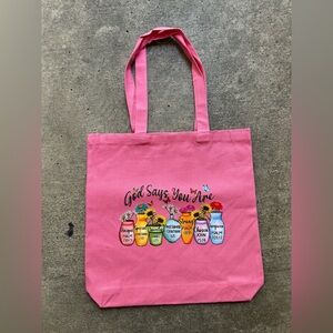 Roe pink god faith love tote bag carry on everyday use